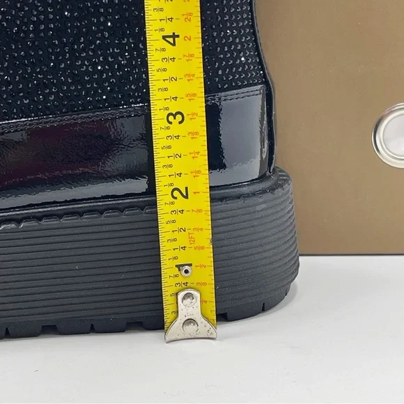 NWT Azura Livewire Patent Black Rhinestone Platform Bootie Combat Moto Size 9 - Picture 13 of 15